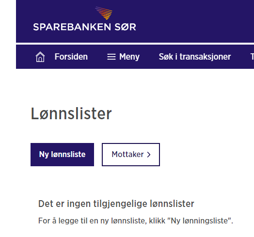 Lønnslister i nettbedrift - klikk på knappen Ny lønnsliste for å starte